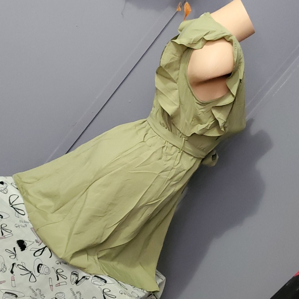 CLEARANCE FINAL PRICE Stunning Khaki Super Cute Tie Front Dress - Picture 6 of 8